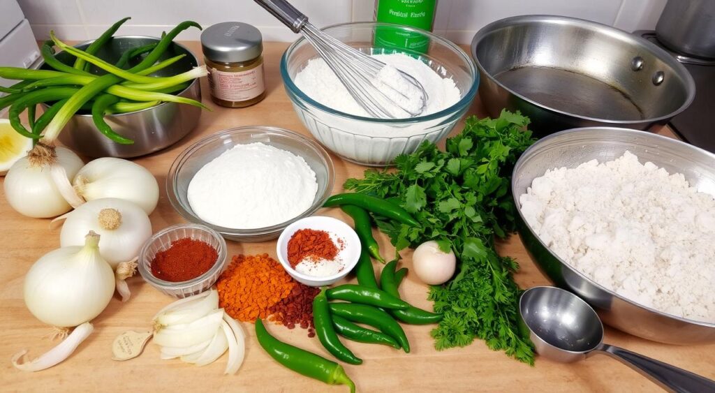 essential ingredients and equipment for onion fritters