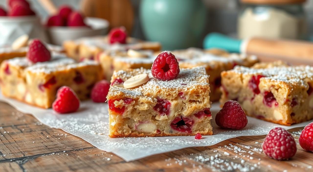 white chocolate and raspberry blondies