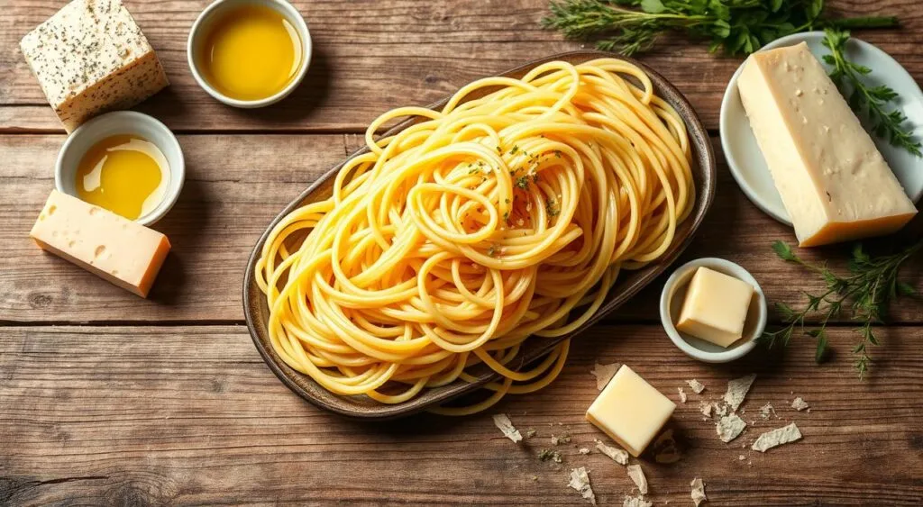 pasta, Parmesan cheese, butter, olive oil